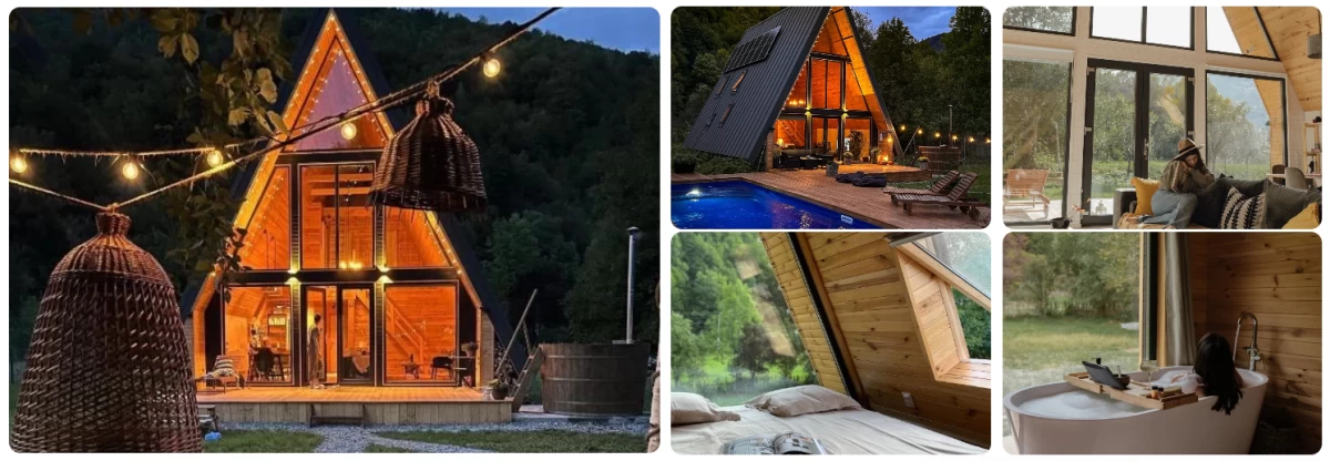 a-frame with heated pool on transalpina road